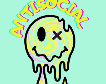 Antisocial Neon Smile PNG, Graffiti Streetwear (Digital Download)