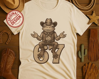Funny Cowboy Frog T-Shirt, Western Meme Tee, Retro Humor Gift