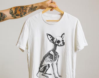 Chihuahua Skeleton Shirt, Gothic Chihuahua Dog Mom Tee, Halloween Skeleton Dog T-Shirt, Spooky Dog Lover Gift, Alt Fashion Meme Shirt, Dark.