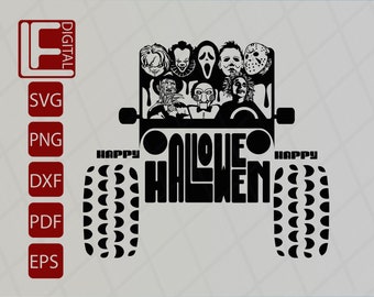 Horror Movie Characters Offroad Car Svg, Halloween Svg, Halloween Png, Horror Svg, Halloween Shirt Svg, Svg Files, Cricut Files, Png, Eps
