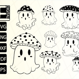 Gespenst-Svg-Bundle, Pilz-Geist-Design, Hey Boo-Svg, niedliches Gespenst, gruselige SVG-Dateien für Cricut, geschnittene Datei, Png, SVG, Dxf, Pdf, Eps