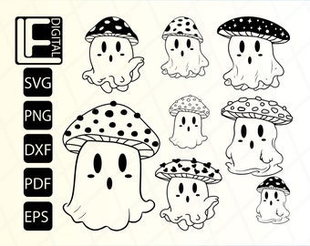 Pacote Ghost Svg, Design de cogumelo fantasma, Hey Boo Svg, Cute Ghost, Spooky Svg, Arquivos Svg para Cricut, Arquivo de corte, Png, Svg, Dxf, Pdf, Eps
