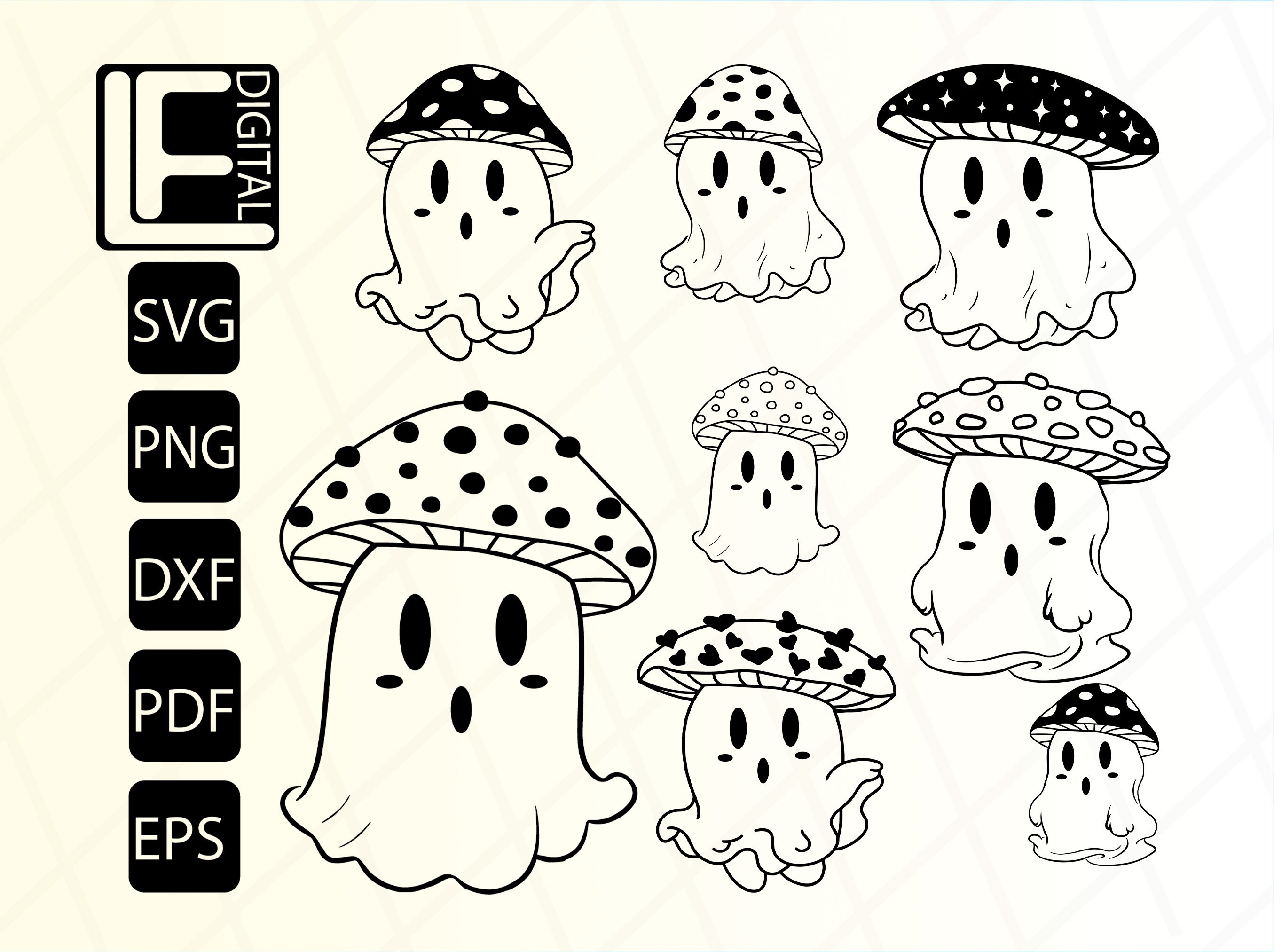 Ghost Svg Bundle Mushroom Ghost Design Hey Boo Svg Cute Etsy