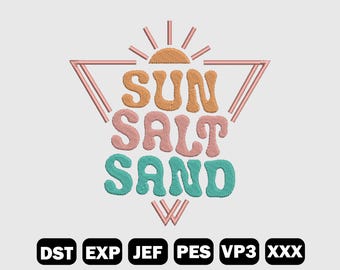 Sun Salt Sand Embroidery Design, Vacation Embroidery, Retro Summer Embroidery, Beach Embroidery, Machine Files, LF0015