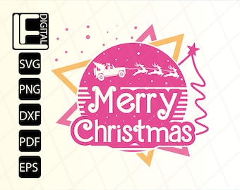 Pink Christmas Svg, Christmas Offroad Svg, Pink Christmas Png, Santa 4x4 Offroad Svg, Svg Files, Clipart, Cut Files, Png, Svg, Dxf, Pdf, Eps