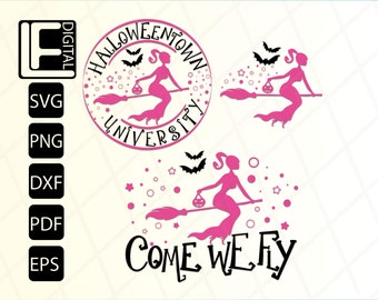 Pacote Halloween Svg, Witch Svg, Halloween University Svg, Come We Fly Svg, Arquivos Svg, Cricut, Clipart, Arquivos Cortados, Svg, Png, Pdf, Dxf, Eps