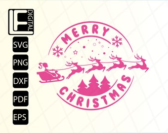 Christmas Svg, Merry Christmas Svg, Pink Christmas Design, Pink Santa Svg, Svg Files For Cricut, Clipart, Cut File, Png, Svg, Pdf, Dxf, Eps