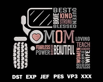 Mom 4x4 Offroad Car Embroidery Design, Mother's Day Embroidery, Offroad Embroidery, Mom Embroidery, Machine Files, LF003