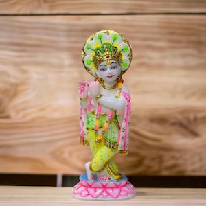 Handcrafted Marble Krishna Idol Statue – Hindu God Krishna Murti for Home Decor, Meditation, and Gift 12” Inches Height Approx