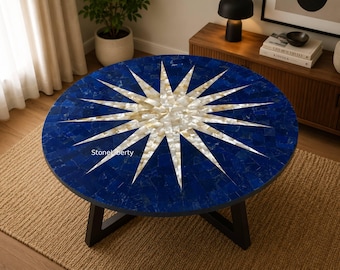 Handmade Gemstone Coffee Table for Living Room | Blue Lapis & MOP Inlay Table