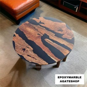 Custom Made handmade Epoxy blue Resin Coffee Table, Counter Desk Table, Mid Century Modern Art, Hallway Furniture Table, Garden Table