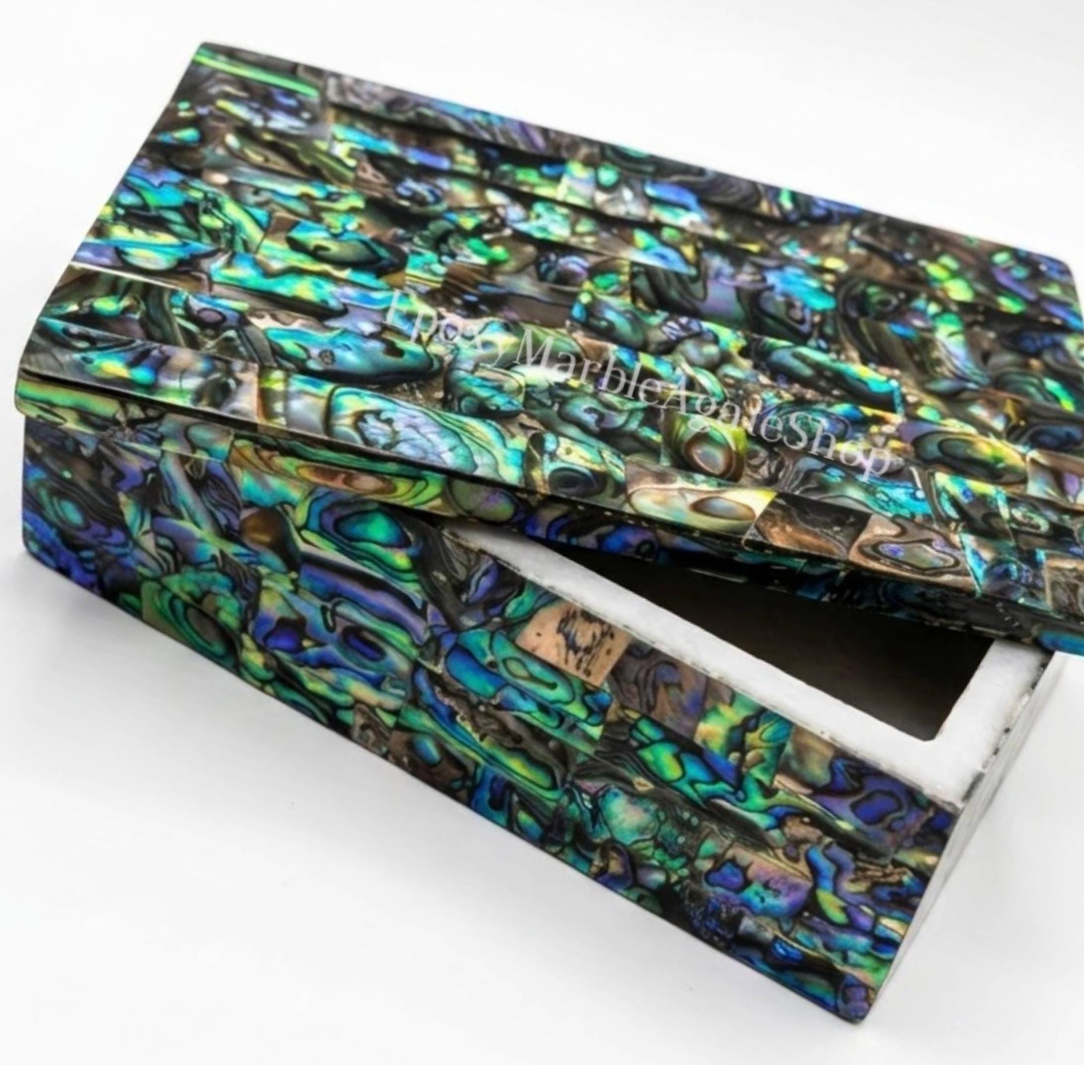Shells Inlay Jewelry Abalone Shell Marble Inlay Jewelry Box Handmade Mosaic Trinket Gift for ...