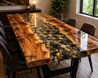 Acacia Wood Epoxy River Dining Table | Live Edge Resin Coffee Table, Modern Furniture