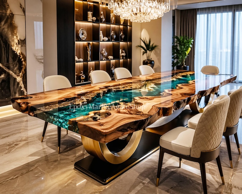 Live Edge Epoxy Table Handmade Wood Resin Dining Table Modern Furniture ...