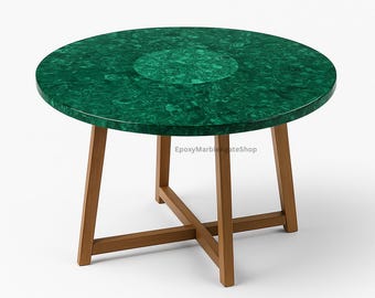 Handmade Malachite Coffee Table: Round Inlay Stone, Modern Home Decor