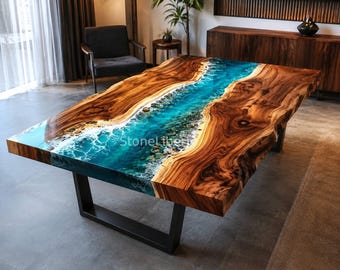 Live Edge Acacia Wood Ocean Resin Table | Epoxy River Dining Table | Handmade Luxury Furniture | Coffee Table | Home and Living