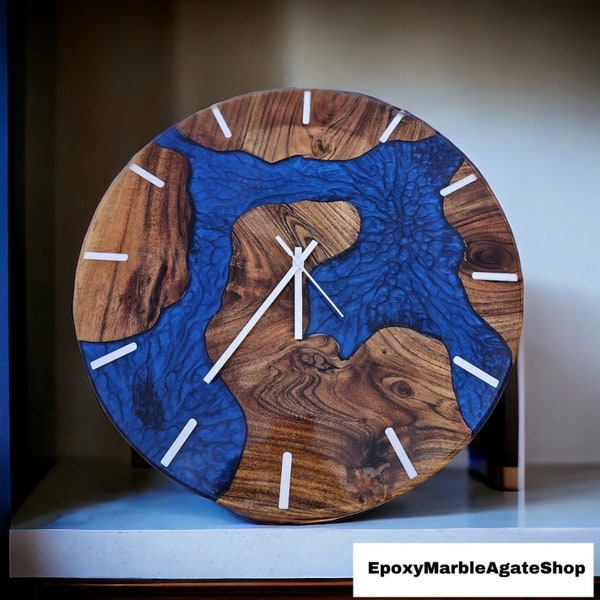 Custom Made Resin & Acacia and olive Wood Wall Clock, Made to order Acacia Wood Wall Clock, Home gift, Live Edge Rustic Wood Wall Clock