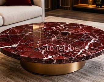 Rosso Levanto Marble Coffee Table Top: Italian Red Stone Luxury Living Room Furniture
