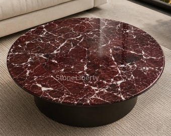 Rosso Levanto Marble Coffee Table Top | Italian Red Round Luxury Decor