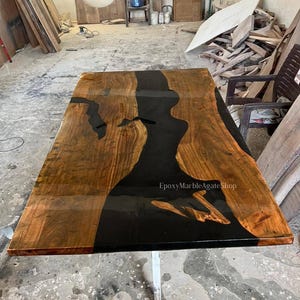 Black Epoxy Wood Table, Rectangular Dining Table, Acacia Resin River Table, Custom Furniture, Coffee Table, Premium Wood Table, Home Decor