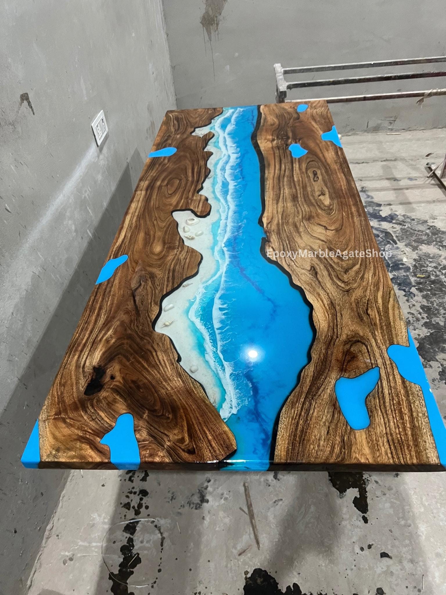 Handcrafted Ocean Resin Table – Live Edge Wood, Coastal Decor - Etsy