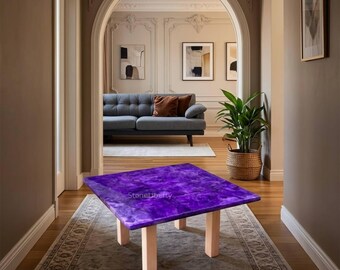 Handmade Square Amethyst Table Top, Natural Gemstone Coffee Table Furniture