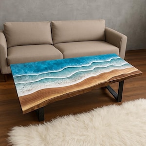 Ocean Theme Epoxy Table Top Only – No Stand – Custom Resin Dining Surface – Handmade Wood Artwork