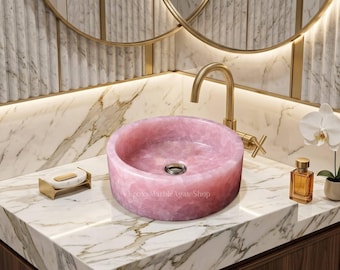 Pink Quartz Sink | Gemstone Wash Basin | Luxury Bathroom