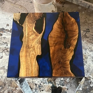 River  Custom Made handmade Epoxy blue Resin Coffee Table, Counter Desk Table, Mid Century Modern Art, Hallway Furniture Table, Garden Table