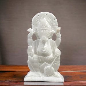 Handmade Ganesh Ji Idol - Marble Alabaster Stone | Natural Marble Ganesh Statue | Hindu God Ganpati Murti for Home, Temple, or Gift