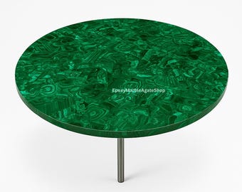 Handmade Malachite Coffee Table Top, Green Inlay Stone, Home Decor