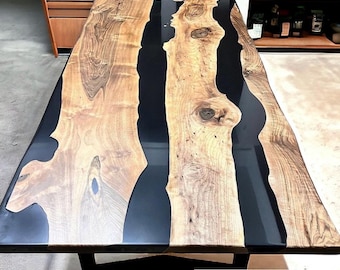 Black Epoxy Table, Wood Resin River Table, Made to Order Custom Furniture