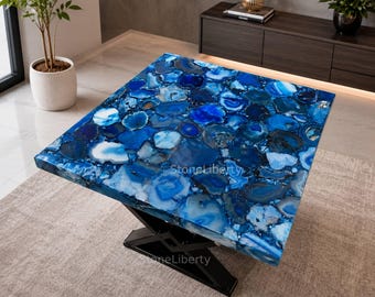 Blue Agate Table Top, Luxury Natural Stone Coffee Dining Furniture
