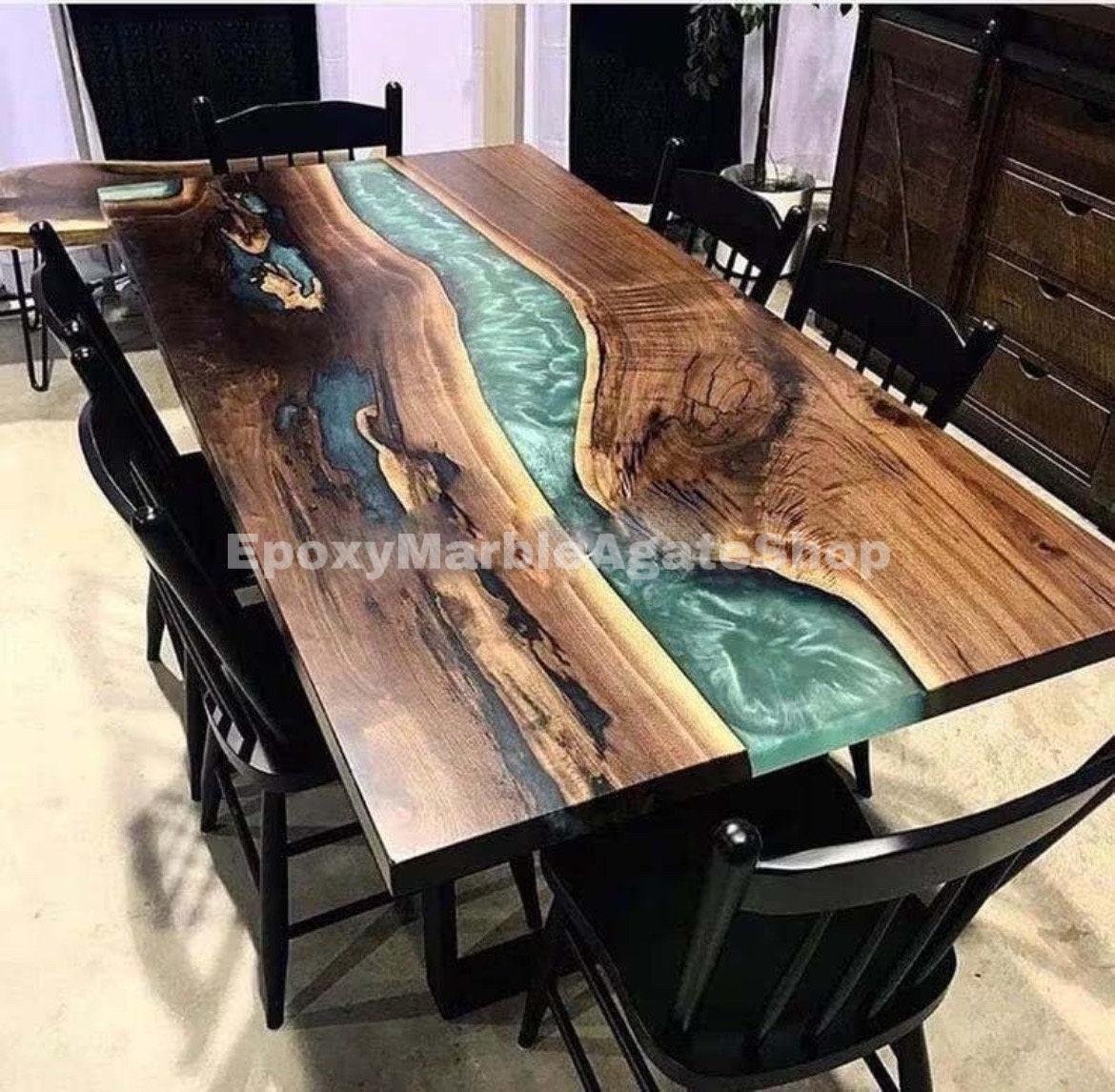 Mosaic Epoxy Table Top With Acacia Wood , Dining/coffee/bartop