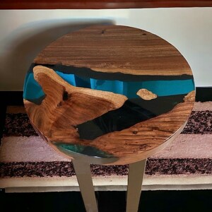 Clear Custom Made handmade Epoxy blue Resin Coffee Table, Counter Desk Table, Mid Century Modern Art, Hallway Furniture Table, Garden Table