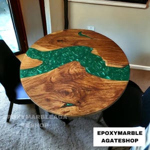 Green Custom Made handmade Epoxy blue Resin Coffee Table, Counter Desk Table, Mid Century Modern Art, Hallway Furniture Table, Garden Table