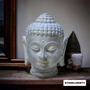 Natural Green Marble Buddha Head Sculpture - Handcrafted Buddha Statue for Home Décor, Meditation, and Zen Spaces