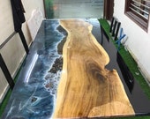 Epoxy Resin Table, Ocean Wave Epoxy Dining Table, Epoxy Resin Counter Tops Slab, Beach Wooden Epoxy, Resin Tops Desk, Living Room Decors