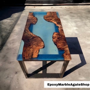 Transparent blue Epoxy,Resin Table,Large Epoxy Table Top, River Epoxy Table, Wood Countertop,Natural Acacia Wood, Resin Dining Furniture