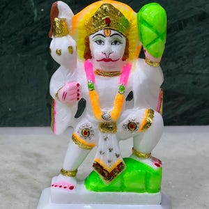 Handmade Alabaster Marble Hanuman Statue – 7-Inch Bajrangbali Idol for Home Decor, Pooja, and Gift