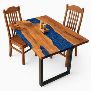 Custom Blue Epoxy River Table – Resin Wood Tabletop – Live Edge Style – Handmade Dining or Coffee Table – Made to Order