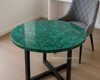 Handmade Green Malachite Round Coffee Table - Modern Inlay Design