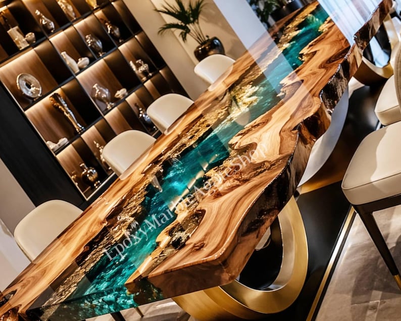 Live Edge Epoxy Table Handmade Wood Resin Dining Table Modern Furniture ...