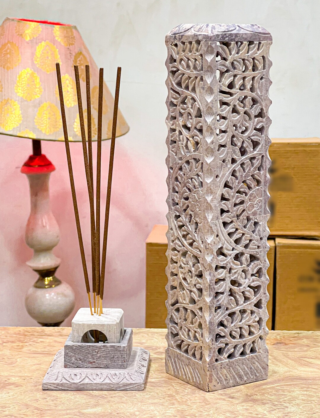 Marble Incense Holder Incenses Stick Burner Handmade Soapstone Tower