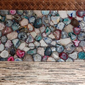 Handmade Natural Mix Agate Table, Agate Console Table, Gaming Table, Coffee Table, Counter Top, Dining Table, End Table