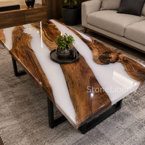 Acacia Wood Epoxy River Dining Table | Handmade Farmhouse Kitchen Furniture