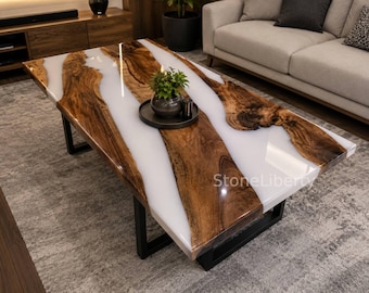 Acacia Wood Epoxy River Dining Table | Handmade Farmhouse Kitchen Furniture