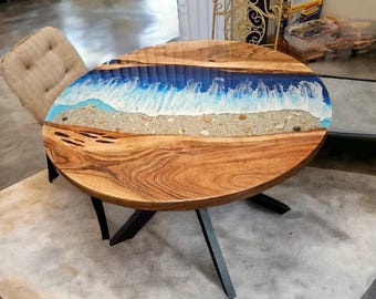 Aangepaste Ocean Wave epoxyhars tafelblad, handgemaakt houten bureaudecor