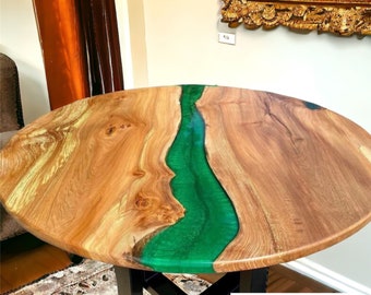 Mesa de centro de resina epoxi hecha a mano con epoxi verde, mesa de escritorio de mostrador, arte moderno de mediados de siglo, mesa de muebles de pasillo, decoración de mesa de jardín