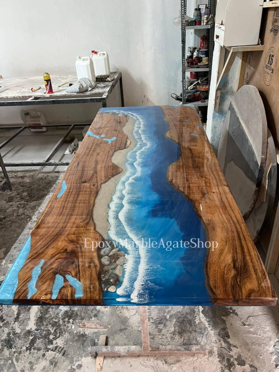Ocean Beach Epoxy Table Blue Resin Waves Made to Order Dining Table - Etsy